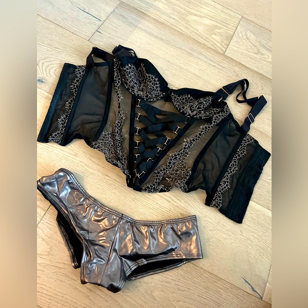 Burning Man set 4 Victoria’s Secret corset and gunmetal metallic bottom ruched